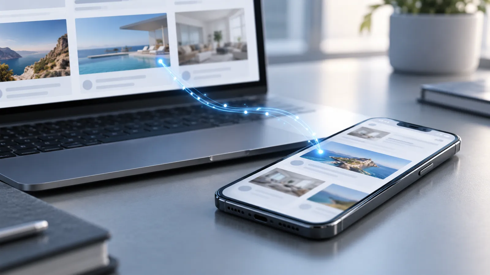 Smartphone vor einem Laptop mit Onlinewerbung – Symbolbild für digitale Angriffswege